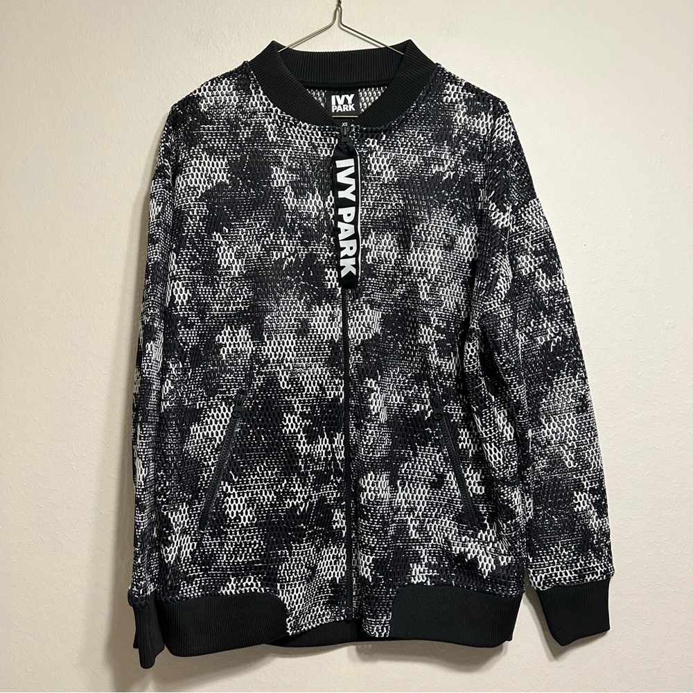 Ivy Park Floral‎ Mesh Bomber Black and White Jacket Size XS